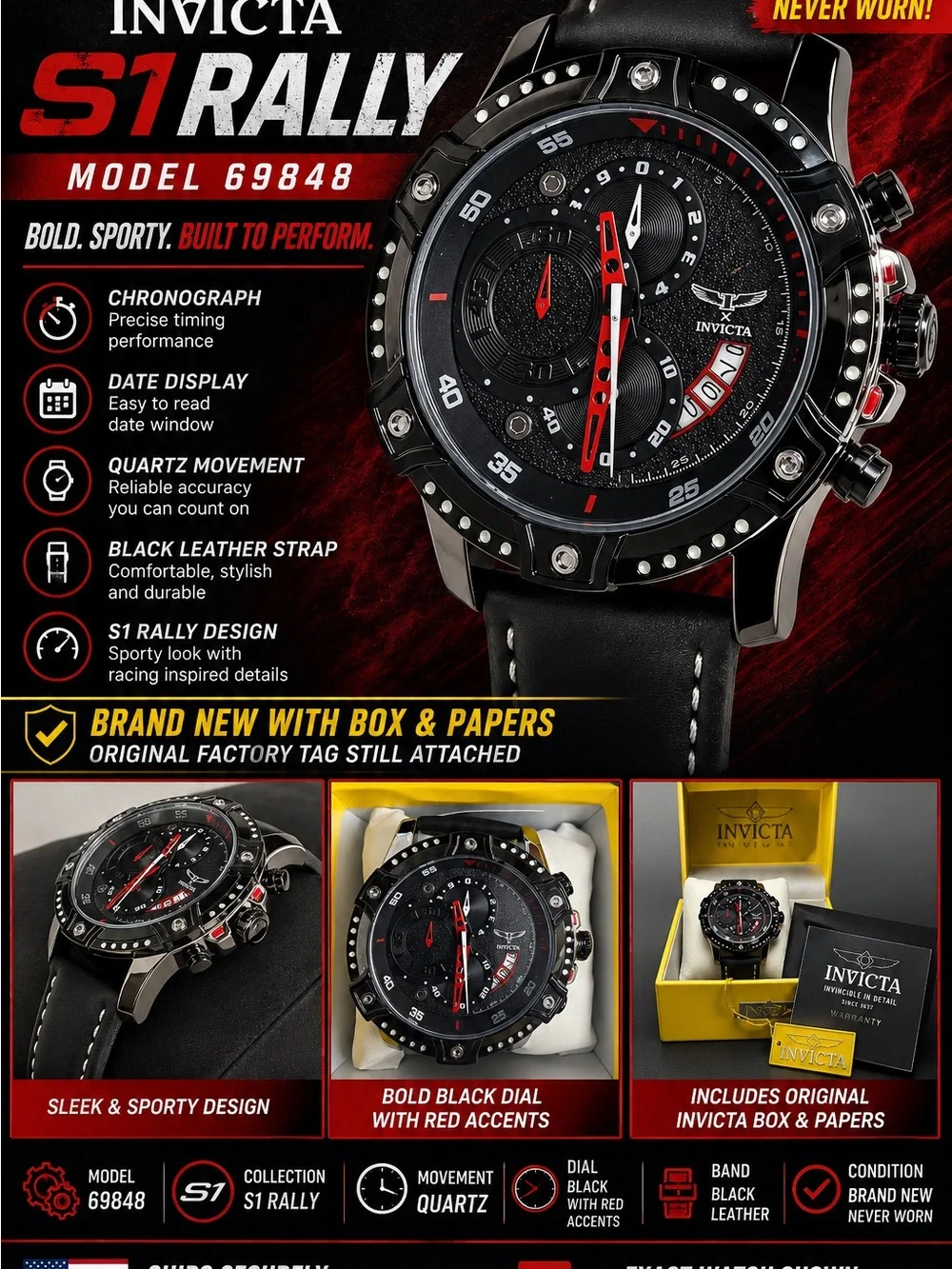Brand New Invicta S1 Rally 69848 Men’s Watch 52mm